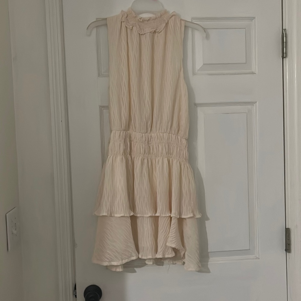 glam cream colored ruffle dress